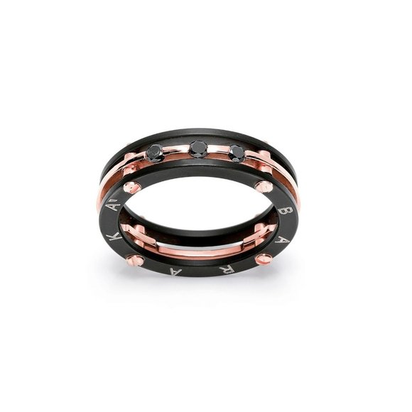 BARAKA Men's AN213371ROBB1900 Diamonds Collection Rose Gold Black Diamonds Ring